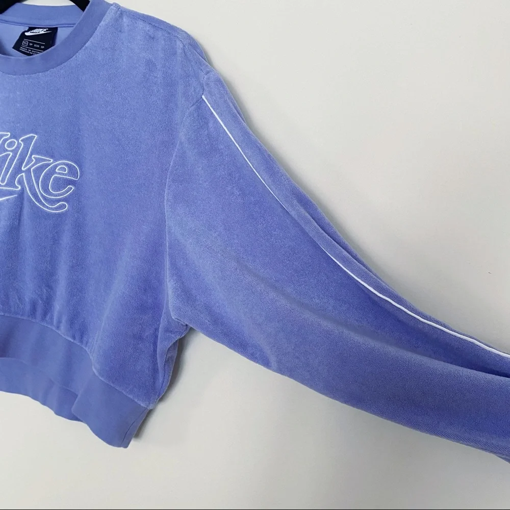 Nike terrycloth cropped embroidered crewneck sweatshirt lilac purple XS - Picture 4 of 6